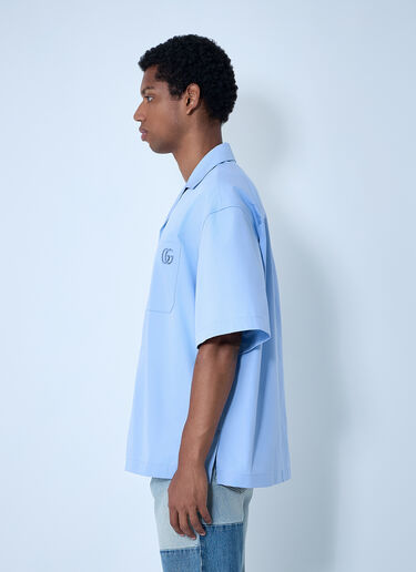 Logo Embroidery Camp Collar Shirt Gucci Logo Embroidery Camp Collar Shirt Light Blue guc0161033