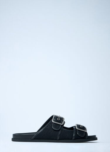 GG Slide Sandals With Buckles Gucci GG Slide Sandals With Buckles Black guc0161045