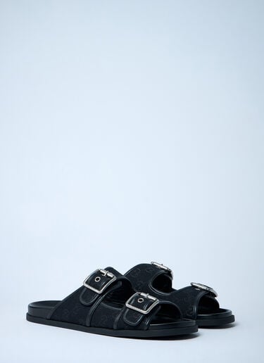 GG Slide Sandals With Buckles Gucci GG Slide Sandals With Buckles Black guc0161045