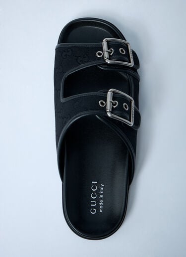 GG Slide Sandals With Buckles Gucci GG Slide Sandals With Buckles Black guc0161045