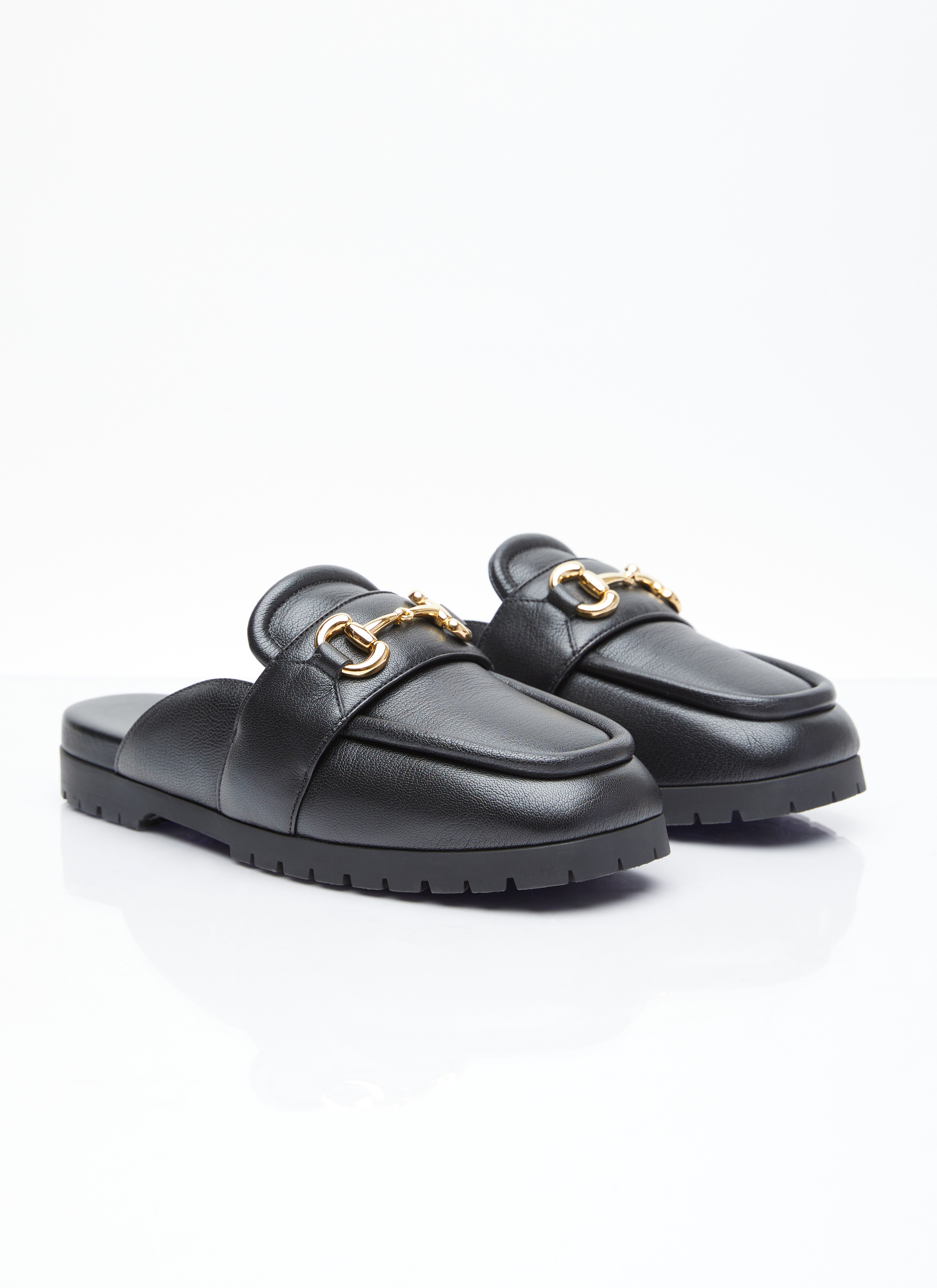 【本物保証】 Gucci レディース ホースビット ローファースリッパ の ブラック 靴