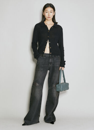 Guess USA 로 라이즈 와이드 레그 진 블랙 gue0254006