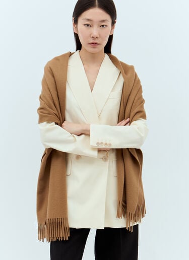Max Mara Logo Embroidery Cashmere Scarf Camel max0257046