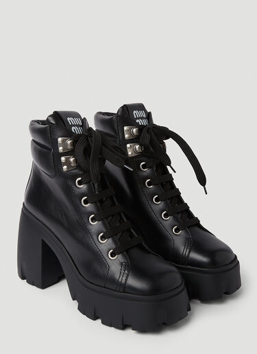 Miu Miu Platform Lace Up Boots Black miu0250056