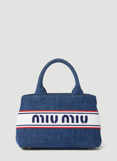 Miu Miu Striped Logo Tote Bag Blue miu0252049