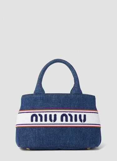 Striped Logo Tote Bag Miu Miu Striped Logo Tote Bag Blue miu0252049