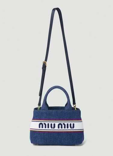 Striped Logo Tote Bag Miu Miu Striped Logo Tote Bag Blue miu0252049