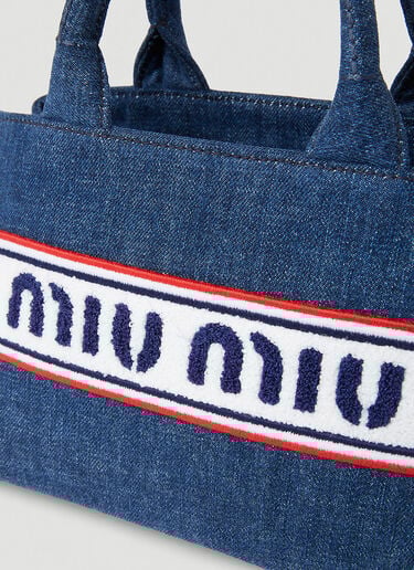 Striped Logo Tote Bag Miu Miu Striped Logo Tote Bag Blue miu0252049