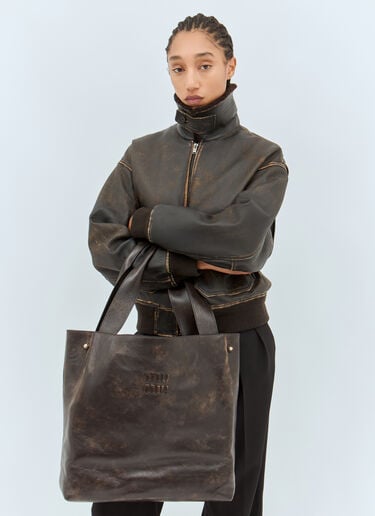 Miu Miu Leather Hobo Tote Bag Brown miu0258027