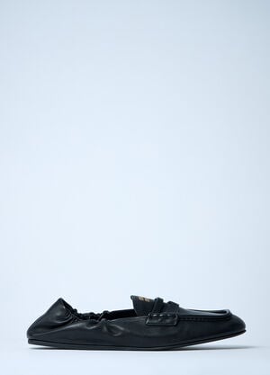 Miu Miu Logo Motif Leather Loafers Black miu0262106