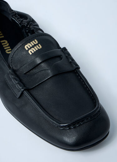 Logo Motif Leather Loafers Miu Miu Logo Motif Leather Loafers Black miu0262106