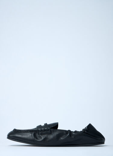 Logo Motif Leather Loafers Miu Miu Logo Motif Leather Loafers Black miu0262106