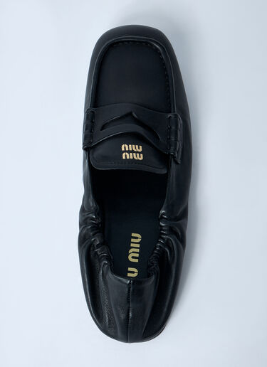 Logo Motif Leather Loafers Miu Miu Logo Motif Leather Loafers Black miu0262106