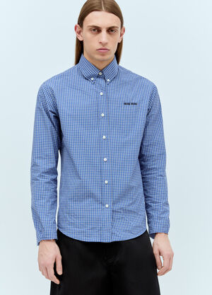 Miu Miu Logo Embroidery Checked Shirt Blue miu0356003