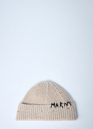 Marni Logo Motif Beanie Hat Beige mni0261010