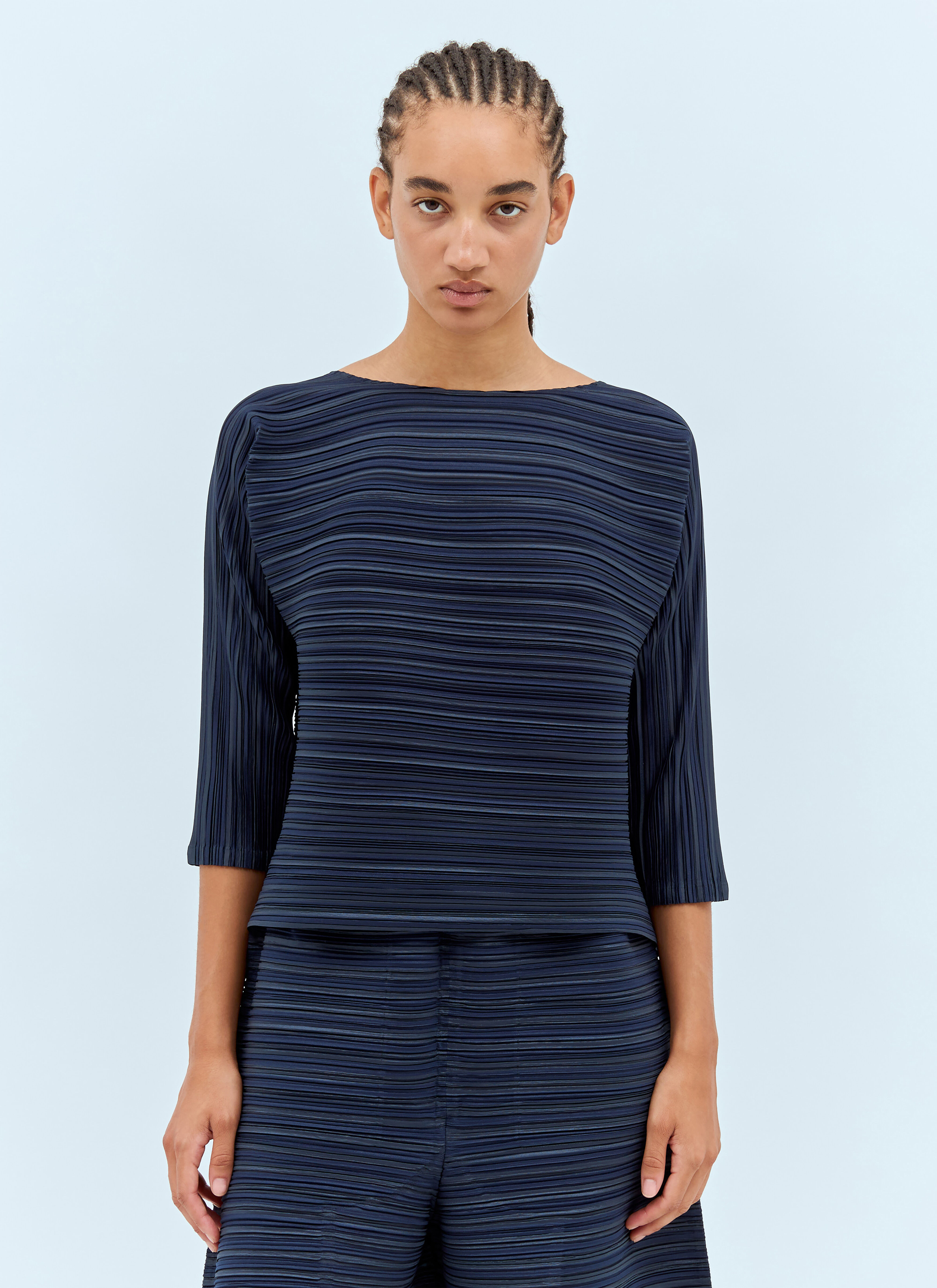 大人気新品をすべて Pleats Please Issey Miyake Women's' Sheer Bounce Top in Blue トップス