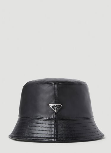 Leather Logo Plaque Bucket Hat Prada Leather Logo Plaque Bucket Hat Black pra0153037
