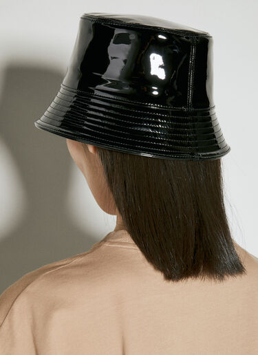Logo Plaque Patent Leather Bucket Hat Prada Logo Plaque Patent Leather Bucket Hat Black pra0255011
