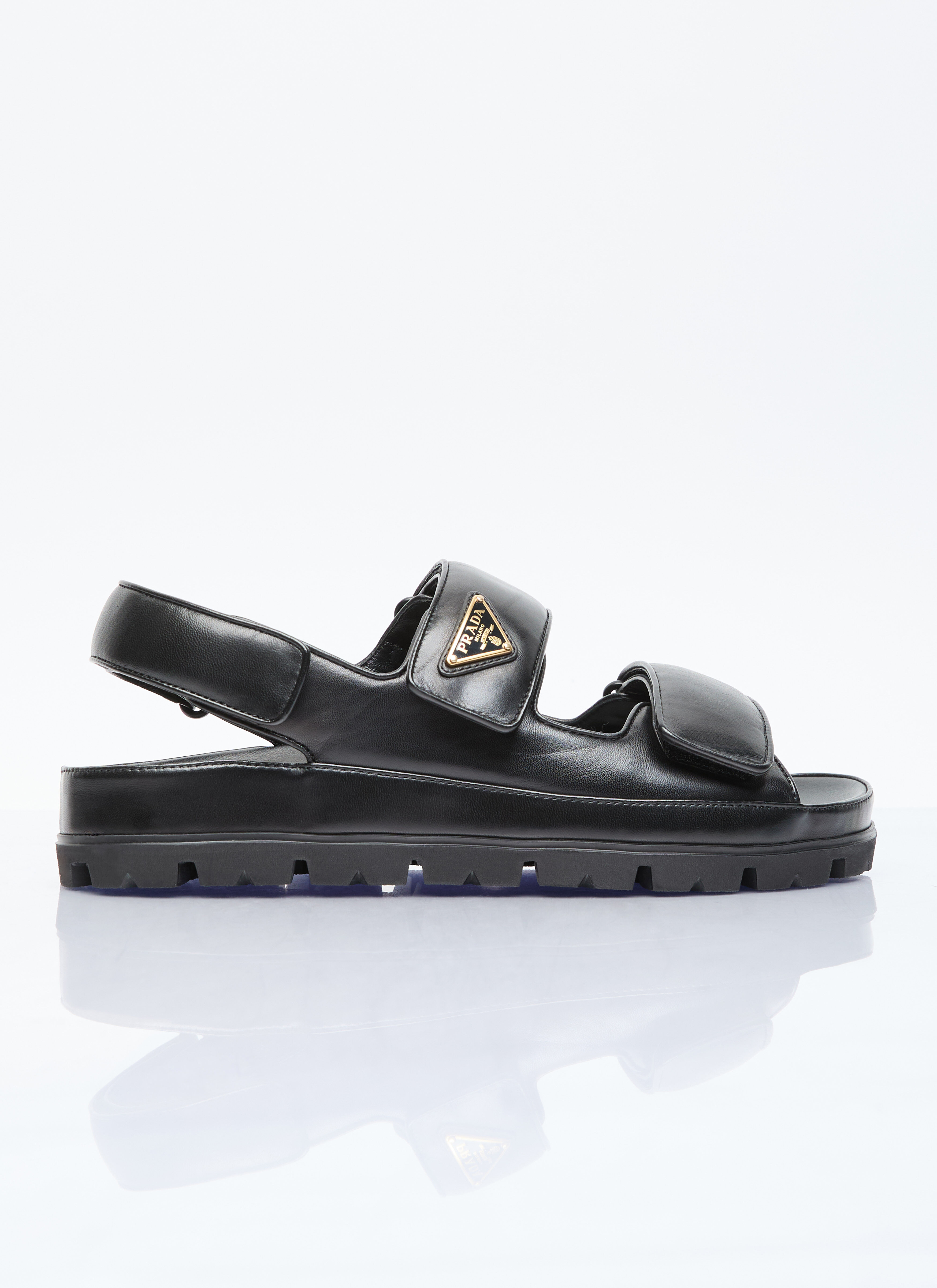 Prada Women's' Logo Plaque Leather Sandals in Black | LN-CC®