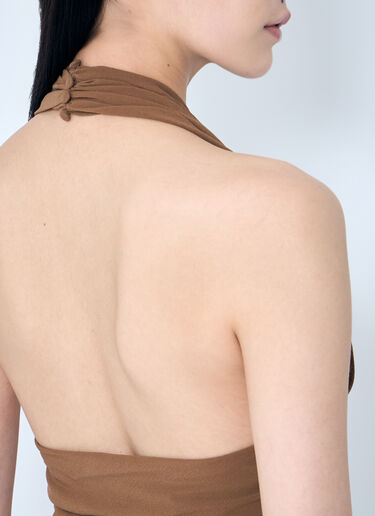 Silk Halter Dress Saint Laurent Silk Halter Dress Brown sla0258069