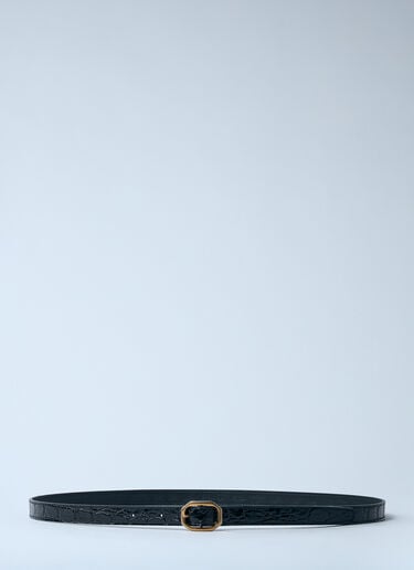 Saint Laurent Crocodile-Embossed Frame Thin Belt Black sla0259067