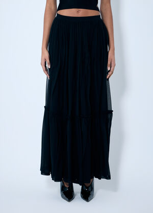 Saint Laurent Ruffled Silk Skirt Black sla0259131