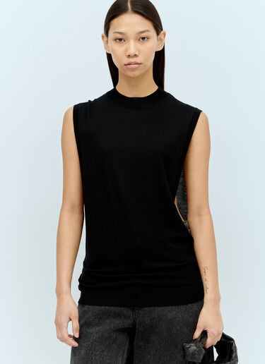 슬리브리스 울과 실크 탑 Sportmax 슬리브리스 울과 실크 탑 블랙 spx0255001