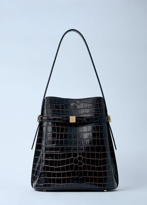TOTEME Croc-Embossed Leather Bucket Bag Dark Brown tot0261027