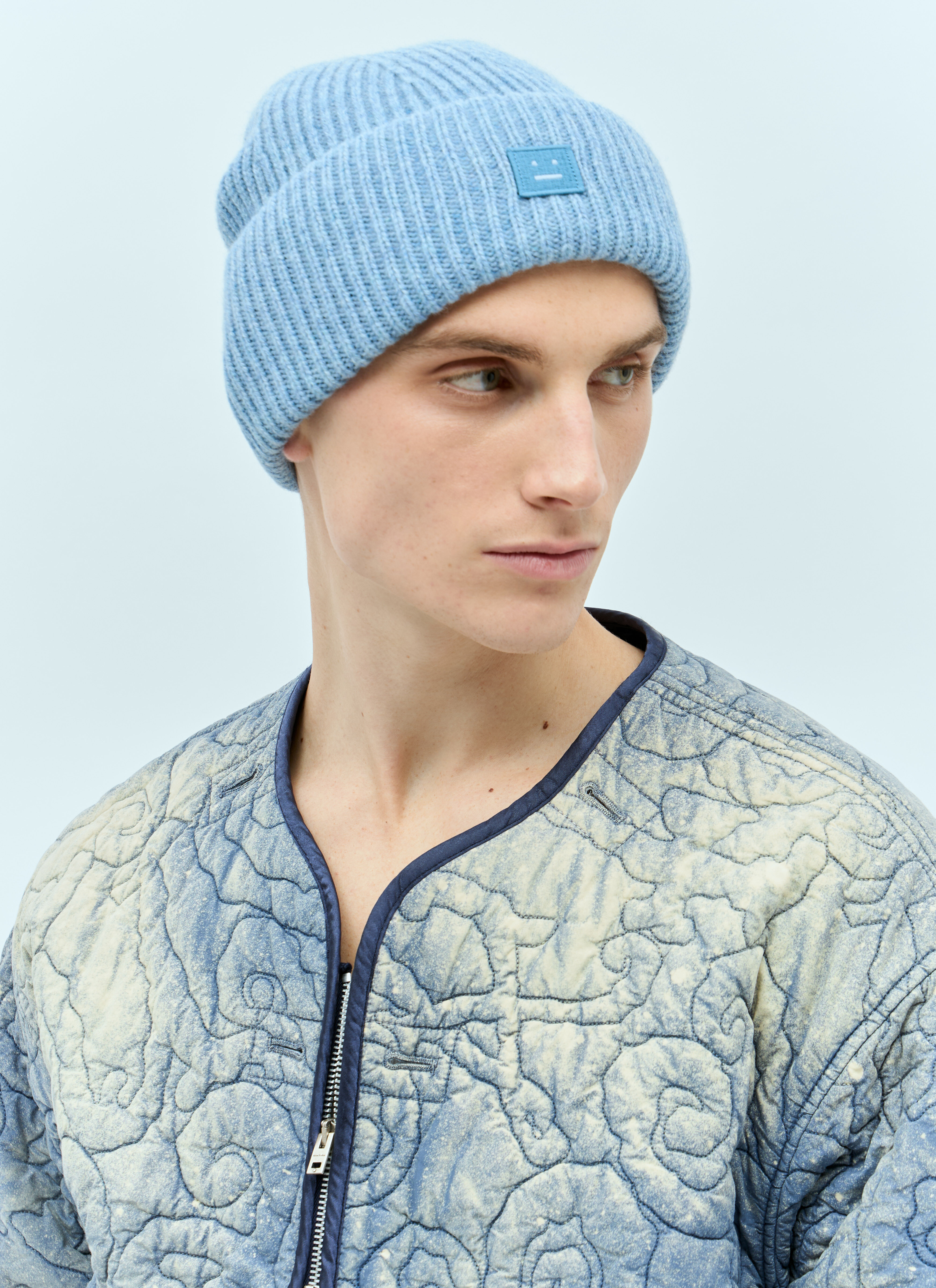 【送料&関税込】Acne Studios Woolen Hat With Logo - Unisex Acne Studios - Large face logo beanie - Light Grey Melange