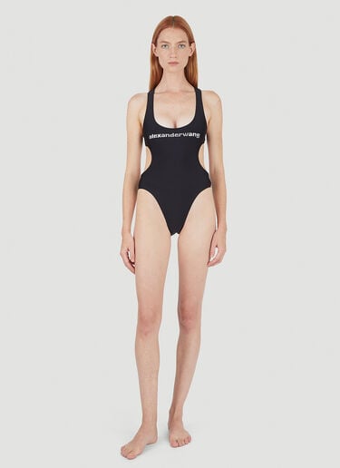 Crystal Logo Repeat Cut-Out Swimsuit Alexander Wang Crystal Logo Repeat Cut-Out Swimsuit Black awg0245035