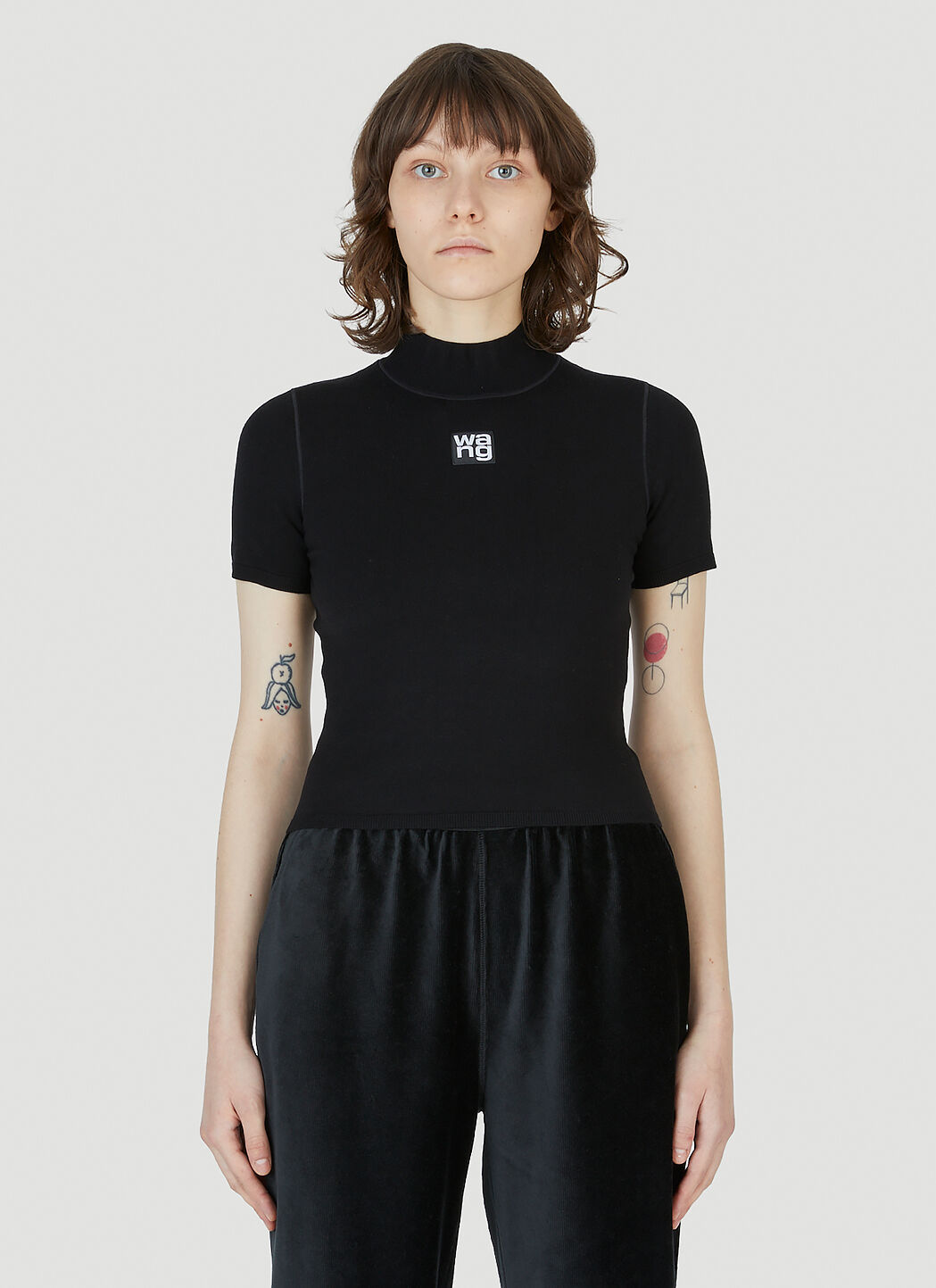 Alexander Wang Logo Mock Neck Top in Black | LN-CC