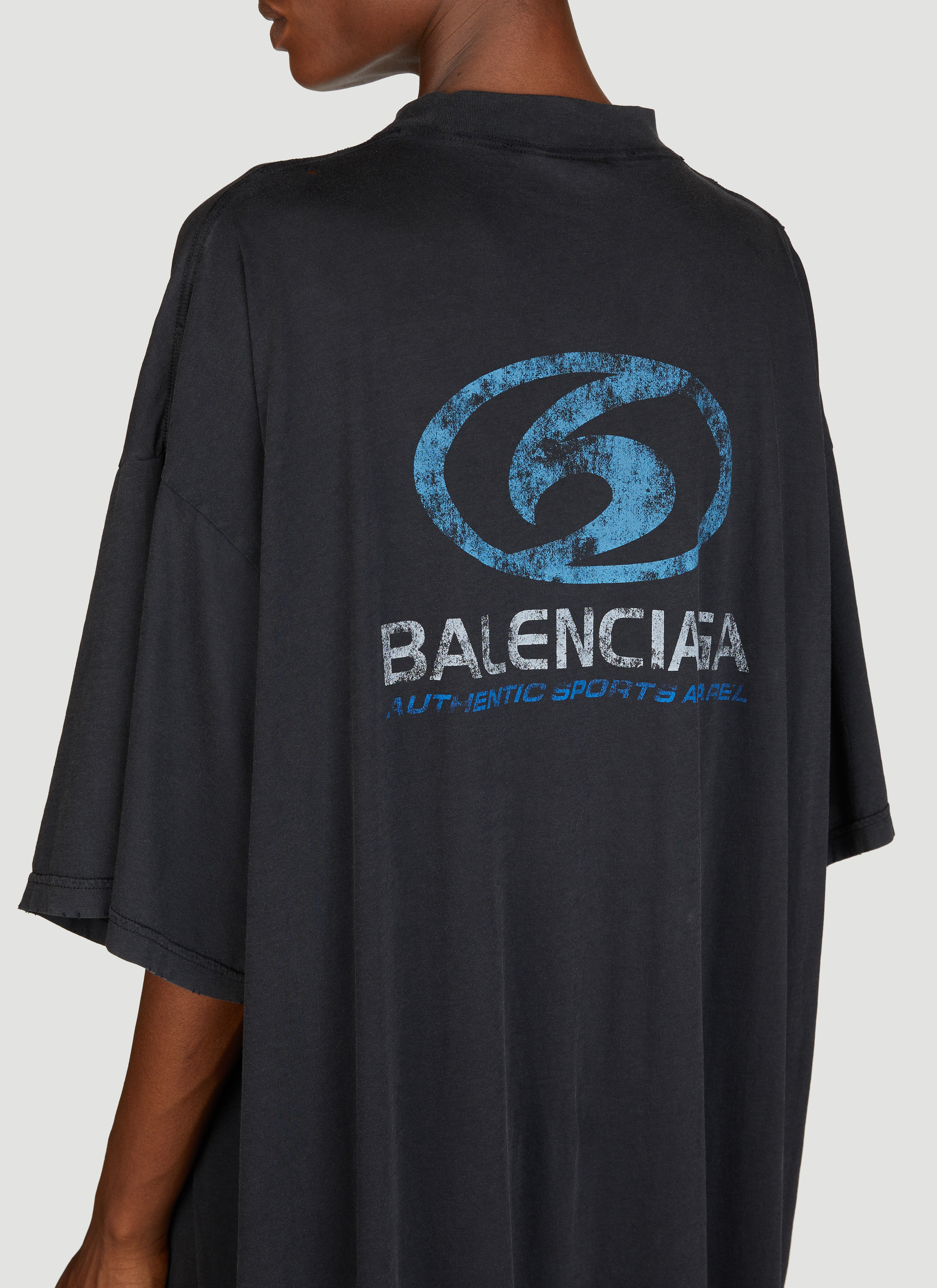 【BALENCIAGA】l Logo Print Short Sleeve T-shirt Dress Logo cotton jersey T-shirt dress in black - Balenciaga