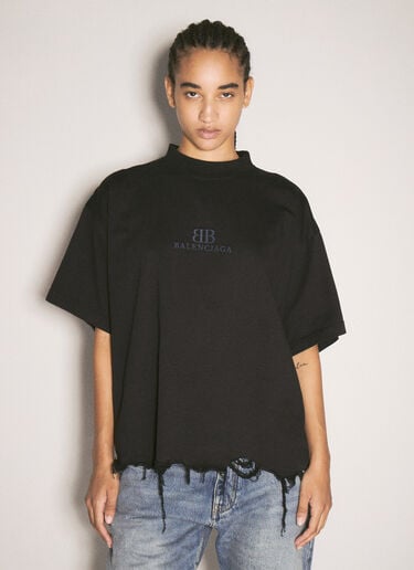 Distressed Crop T-Shirt Balenciaga Distressed Crop T-Shirt Black bal0257011