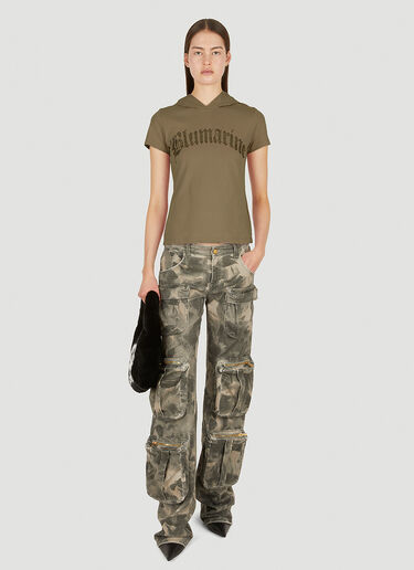 Crystal Logo Hooded T-Shirt Blumarine Crystal Logo Hooded T-Shirt Khaki blm0252009