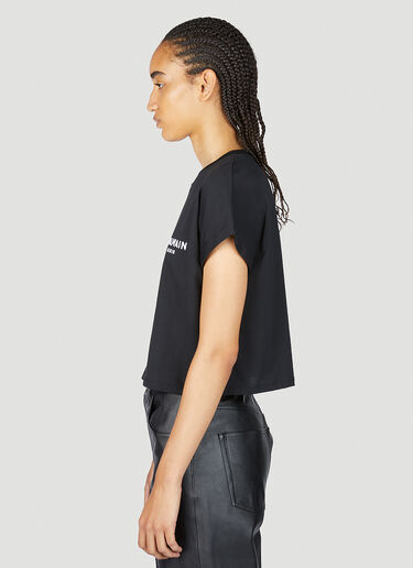 Balmain 크롭 로고 프린트 티셔츠 블랙 bln0253016