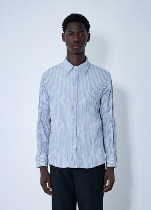 Bottega Veneta Cruched Cotton Stripe Shirt Blue bov0160004