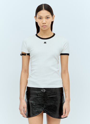 Courrèges 搭扣撞色 T 恤 白色 cou0255017