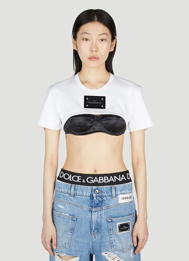 Dolce & Gabbana 킴 로고 플라크 크롭 탑 화이트 dol0252015