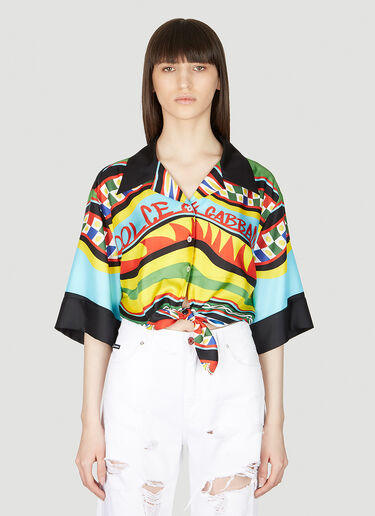 Cropped Stripe Print Silk Shirt Dolce & Gabbana Cropped Stripe Print Silk Shirt Blue dol0253006