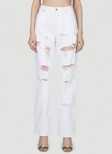 Logo Plaque Distressed Jeans Dolce & Gabbana Logo Plaque Distressed Jeans White dol0253007