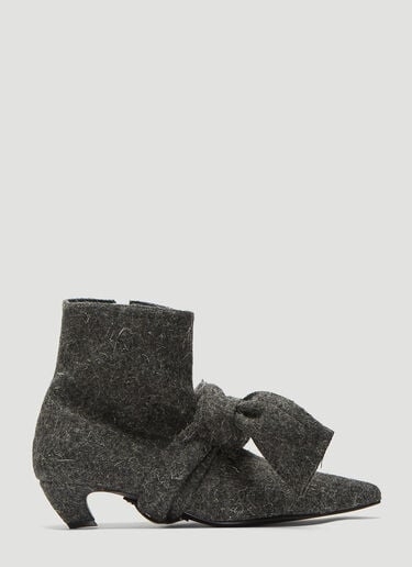 Hairy Tie-Front Ankle Boots Flat Apartment Hairy Tie-Front Ankle Boots Grey flt0238006