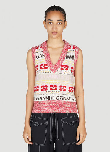 Intarsia Logo Sweater Vest GANNI Intarsia Logo Sweater Vest Red gan0253078