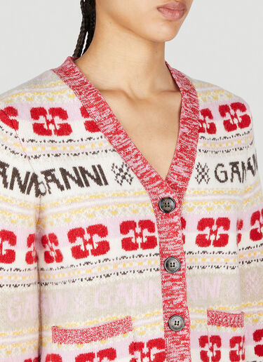 Intarsia Logo Knit Cardigan GANNI Intarsia Logo Knit Cardigan Red gan0253079
