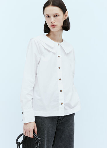 GANNI Double-Collar Poplin Shirt White gan0254006