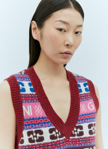 Logo Jacquard Vest GANNI Logo Jacquard Vest Red gan0255029