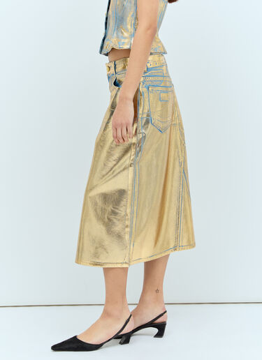 Coated Denim Midi Skirt GANNI Coated Denim Midi Skirt Gold gan0255099
