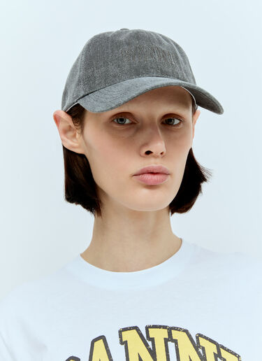Logo Embroidery Denim Baseball Cap GANNI Logo Embroidery Denim Baseball Cap Grey gan0256024