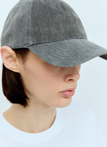 Logo Embroidery Denim Baseball Cap GANNI Logo Embroidery Denim Baseball Cap Grey gan0256024