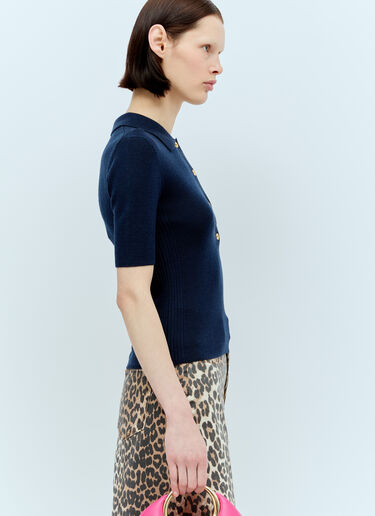 Ribbed Merino Polo Top GANNI Ribbed Merino Polo Top Navy gan0256049