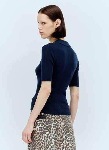 Ribbed Merino Polo Top GANNI Ribbed Merino Polo Top Navy gan0256049